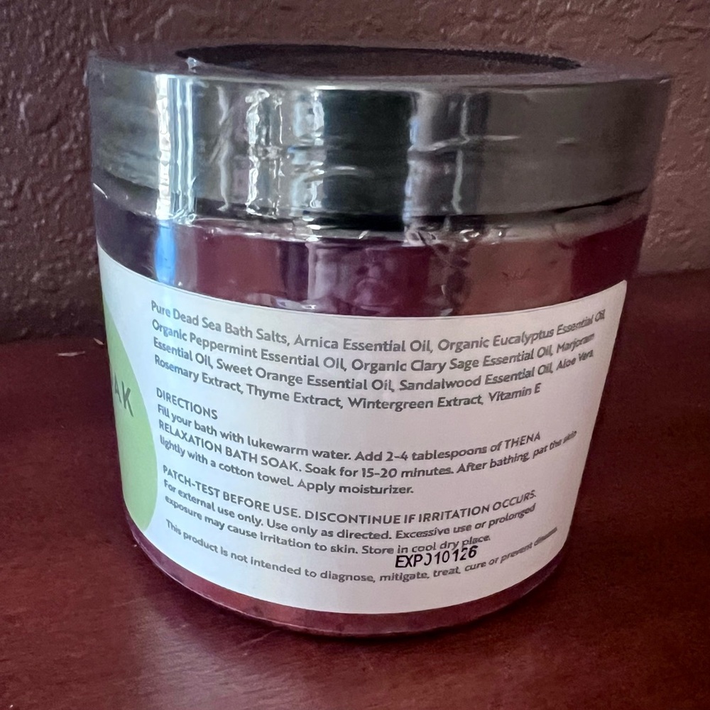 Thena Natural Wellness
Relaxation Bath Soak‎ Arnica Peppermint Eucalyptus Oils - Picture 2 of 3